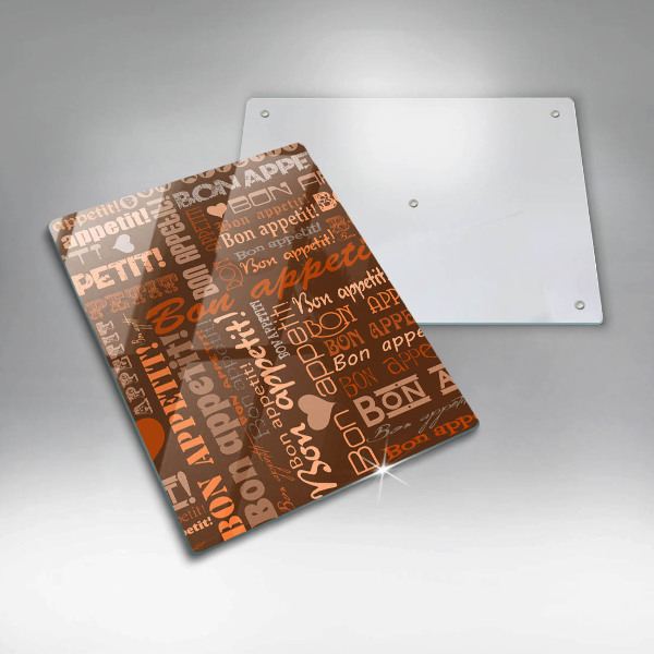Chopping board glass Text Bon Appetit