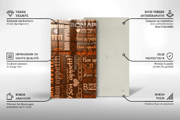 Chopping board glass Text Bon Appetit
