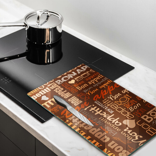 Chopping board glass Text Bon Appetit