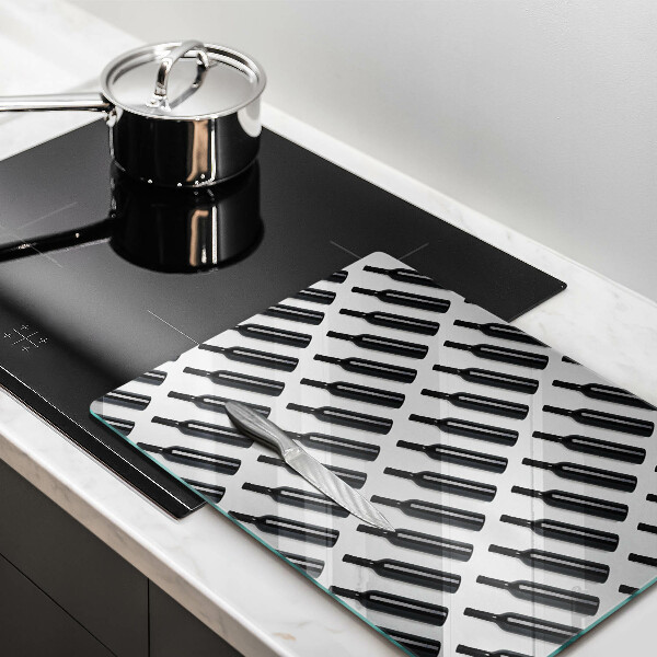 Chopping board glass Black bottles of wine