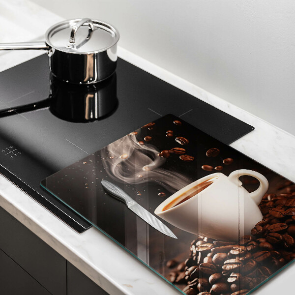 Chopping board glass Hot cup of coffee