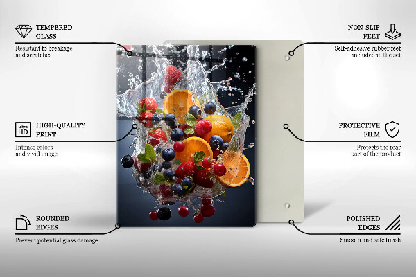 Chopping board glass Fruit in water