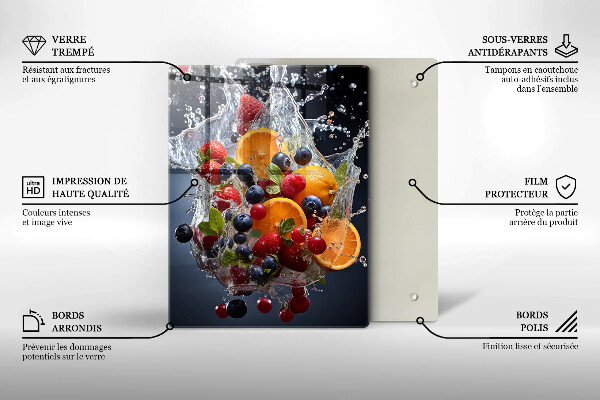 Chopping board glass Fruit in water