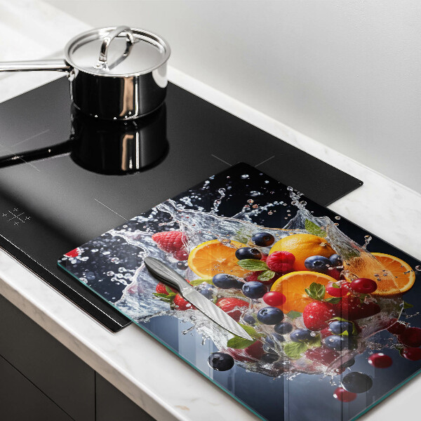 Chopping board glass Fruit in water