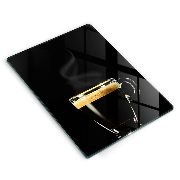Chopping board glass A glass of black coffee