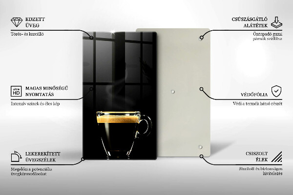 Chopping board glass A glass of black coffee