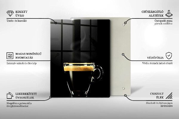 Chopping board glass A glass of black coffee
