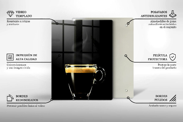 Chopping board glass A glass of black coffee