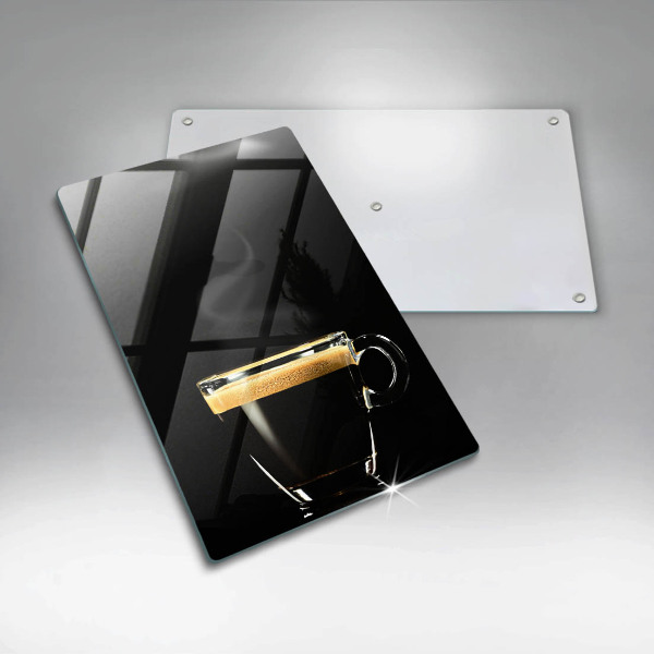 Chopping board glass A glass of black coffee