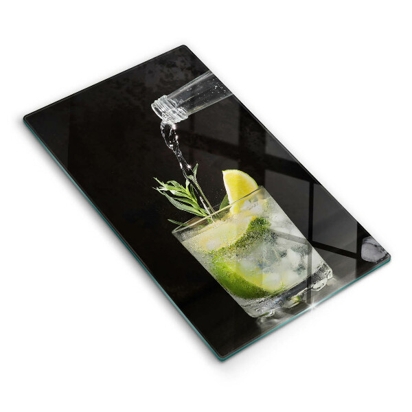 Chopping board glass A glass of water