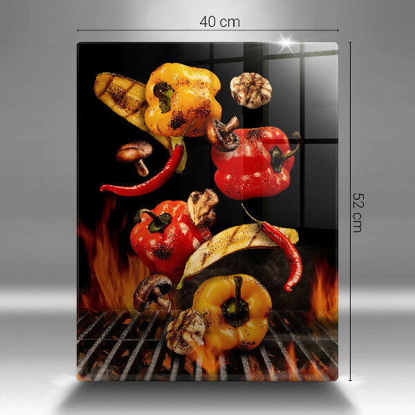 Chopping board glass Vegetables on the grill