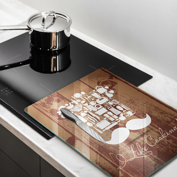 Chopping board glass Inscription and like cooking