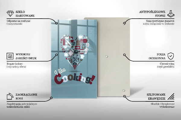Chopping board glass Inscription and like cooking