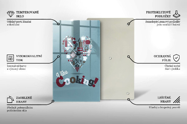 Chopping board glass Inscription and like cooking