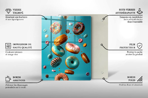 Chopping board glass Colorful donuts