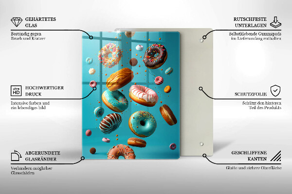 Chopping board glass Colorful donuts