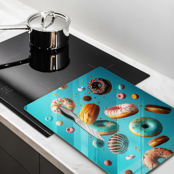 Chopping board glass Colorful donuts