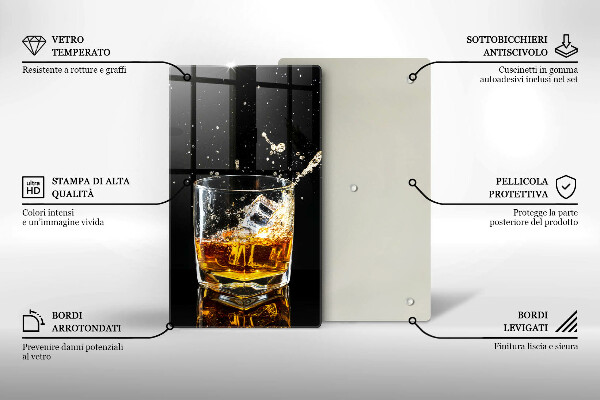 Chopping board glass A glass of whiskey