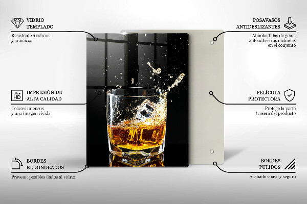 Chopping board glass A glass of whiskey