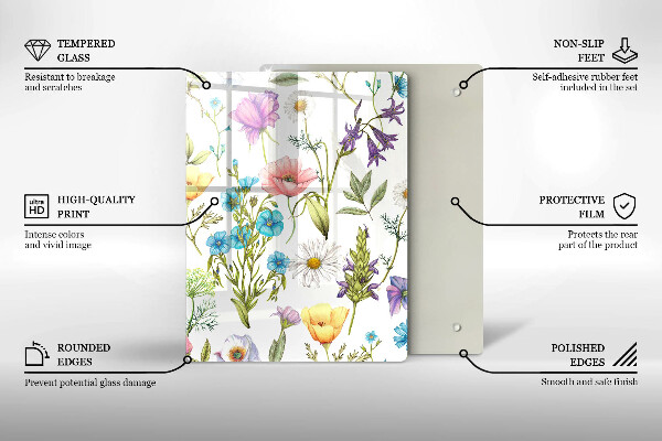 Chopping board glass Flowers illustration
