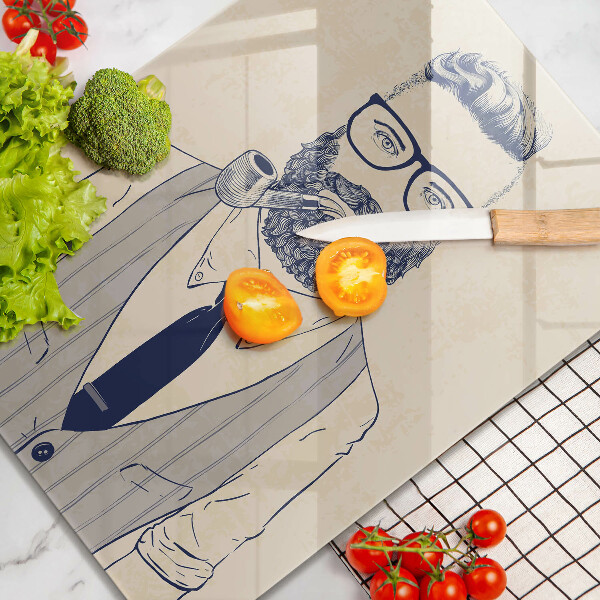 Chopping board glass Hipster man