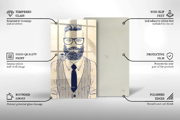 Chopping board glass Hipster man