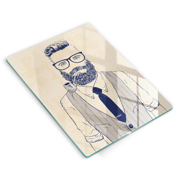 Chopping board glass Hipster man