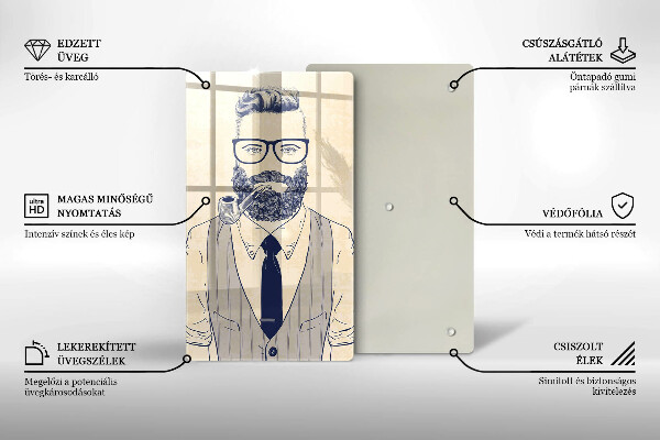 Chopping board glass Hipster man
