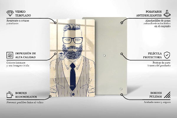 Chopping board glass Hipster man