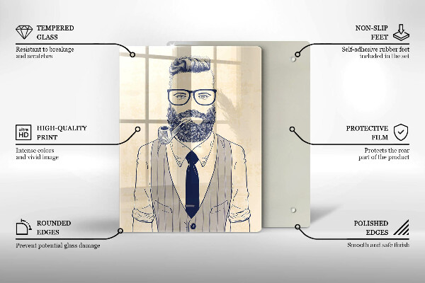 Chopping board glass Hipster man