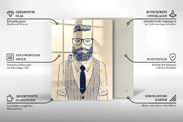 Chopping board glass Hipster man