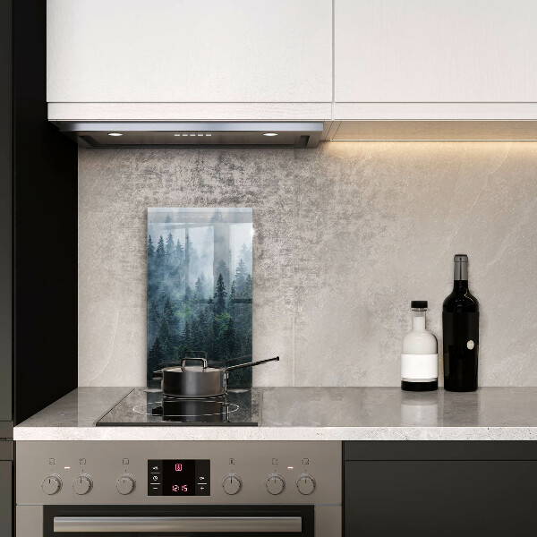 Chopping board glass Forest of trees and fog