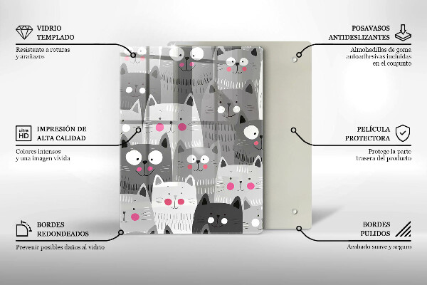 Chopping board glass Illustration of cats