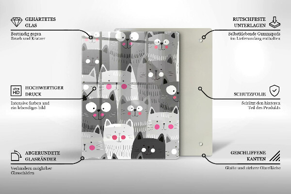 Chopping board glass Illustration of cats
