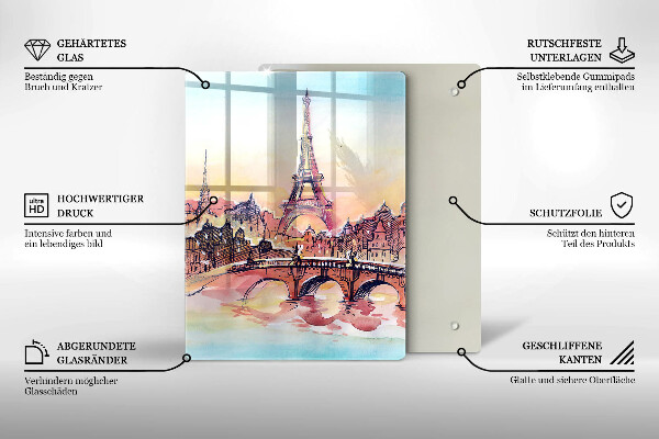 Chopping board glass Paris landscape Eiffel Tower