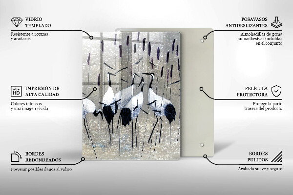 Chopping board glass Japanese cranes