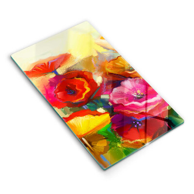 Chopping board glass Painted colorful flowers