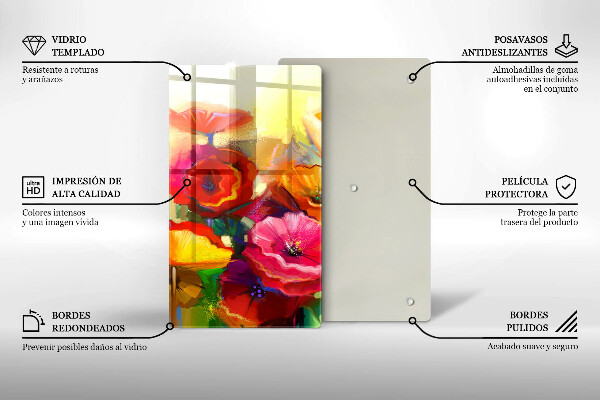 Chopping board glass Painted colorful flowers