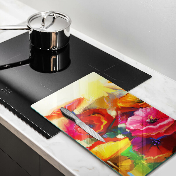Chopping board glass Painted colorful flowers