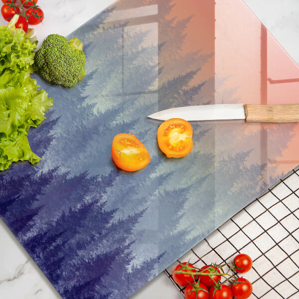 Chopping board glass Forest at sunset