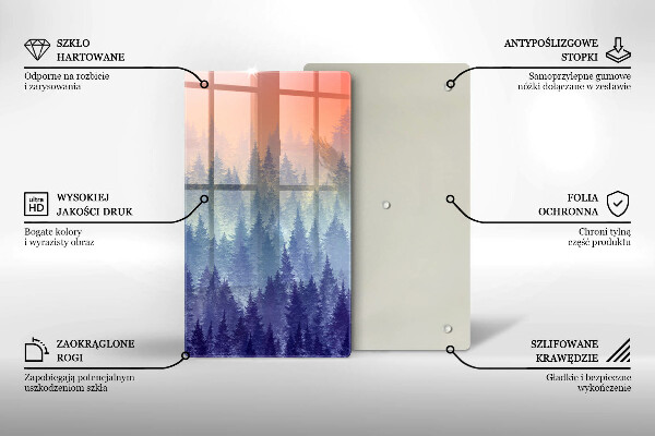 Chopping board glass Forest at sunset