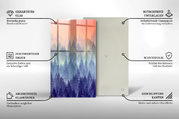 Chopping board glass Forest at sunset