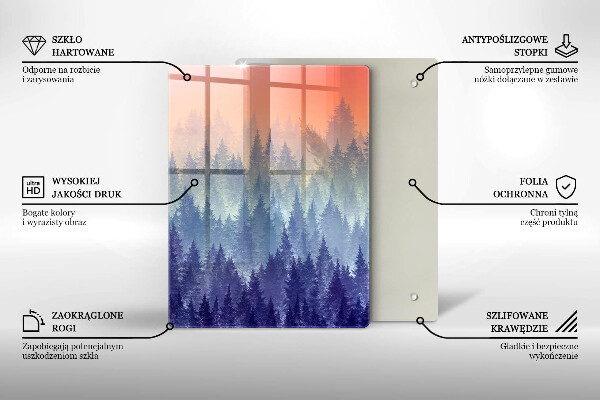 Chopping board glass Forest at sunset