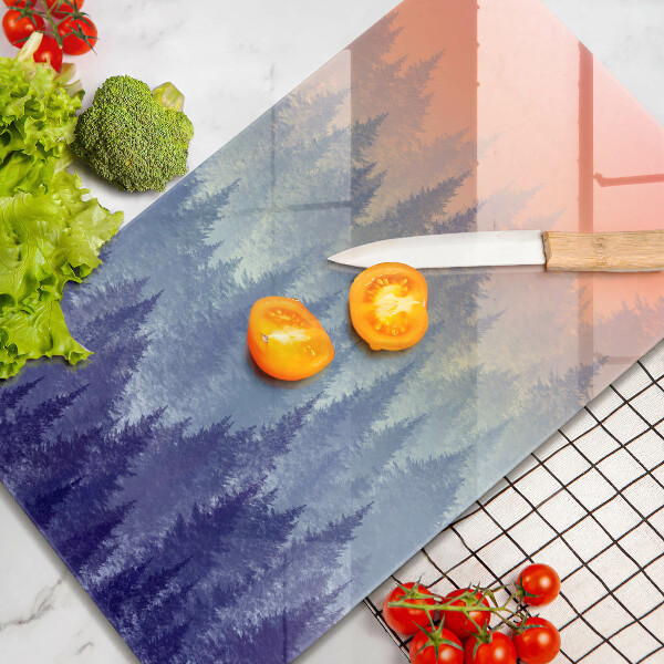 Chopping board glass Forest at sunset