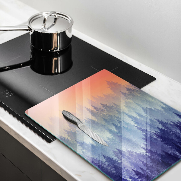 Chopping board glass Forest at sunset