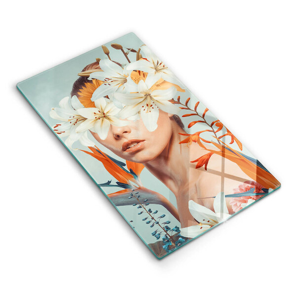 Chopping board glass A woman in flowers