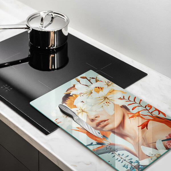 Chopping board glass A woman in flowers