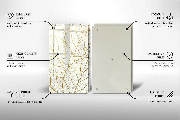 Glass chopping board Line-art leaves pattern