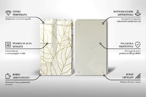 Glass chopping board Line-art leaves pattern