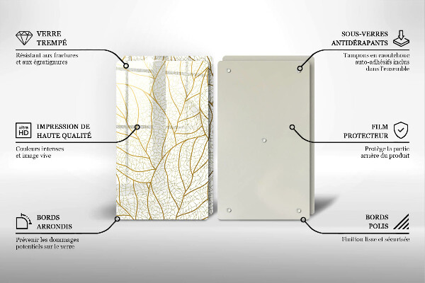 Glass chopping board Line-art leaves pattern